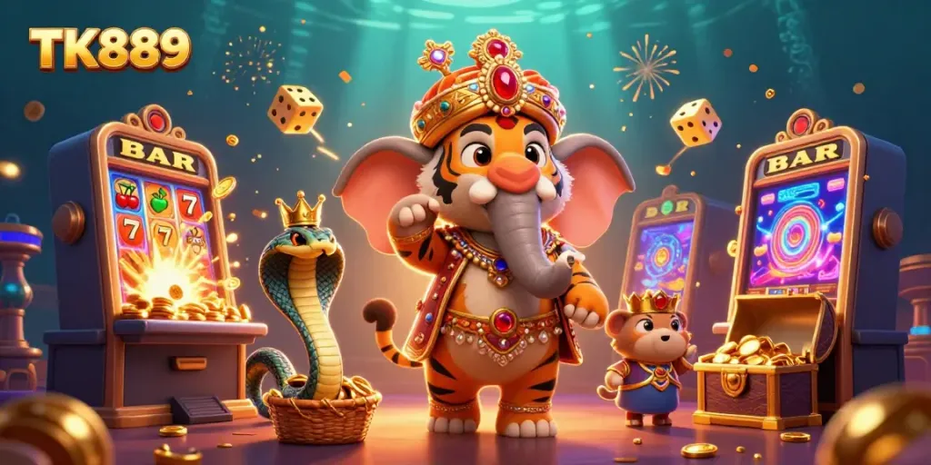 Experience the excitement of gaming at TK889 with vibrant characters, glowing elements, and a underwater theme.