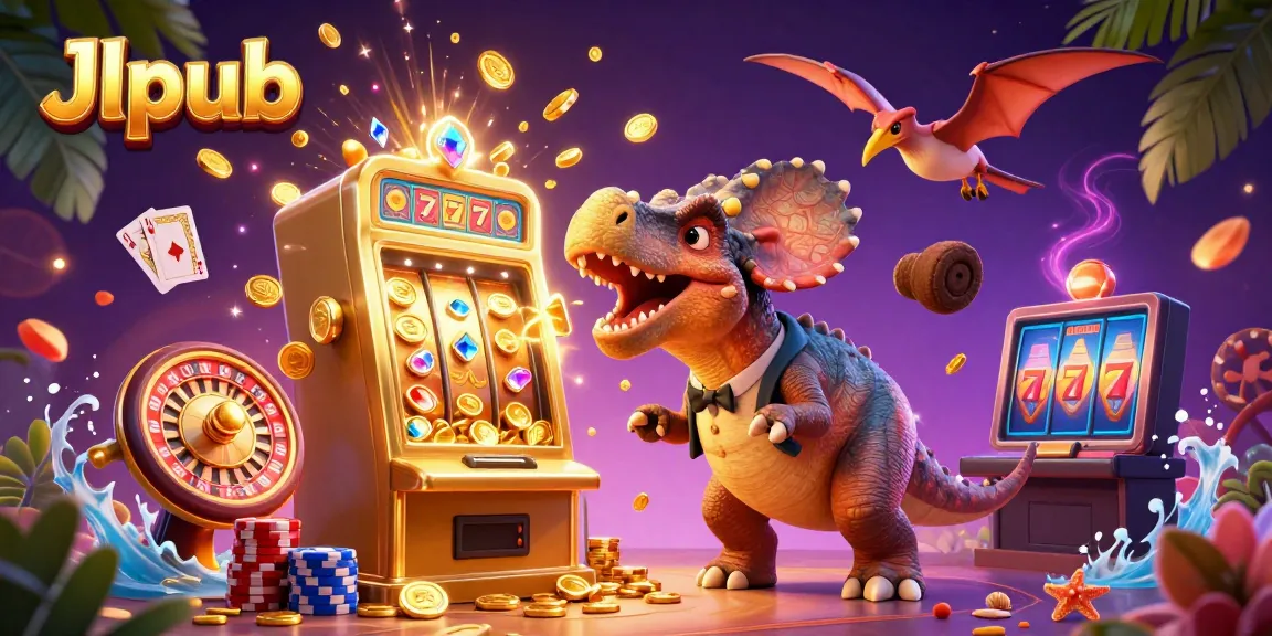 Experience thrilling gaming at Jlpub with a cartoon scene of prehistoric characters triggering jackpots!