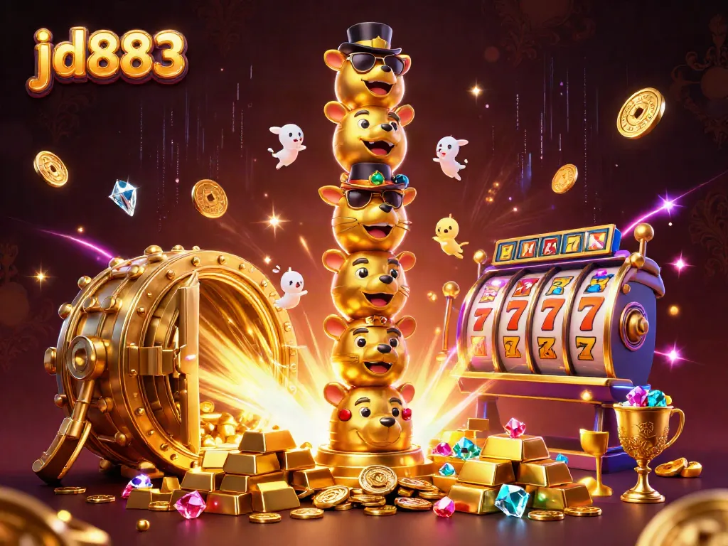 Spin the reels at jd883's vibrant cartoon casino filled with gold treasures and animated characters.