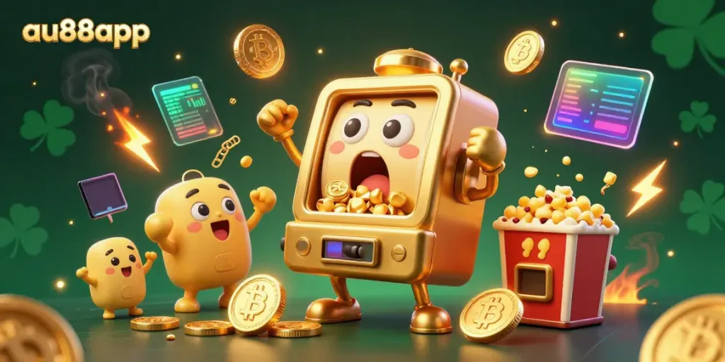 Experience the excitement of winning on au88app with a vibrant 3D illustration celebrating a jackpot moment.