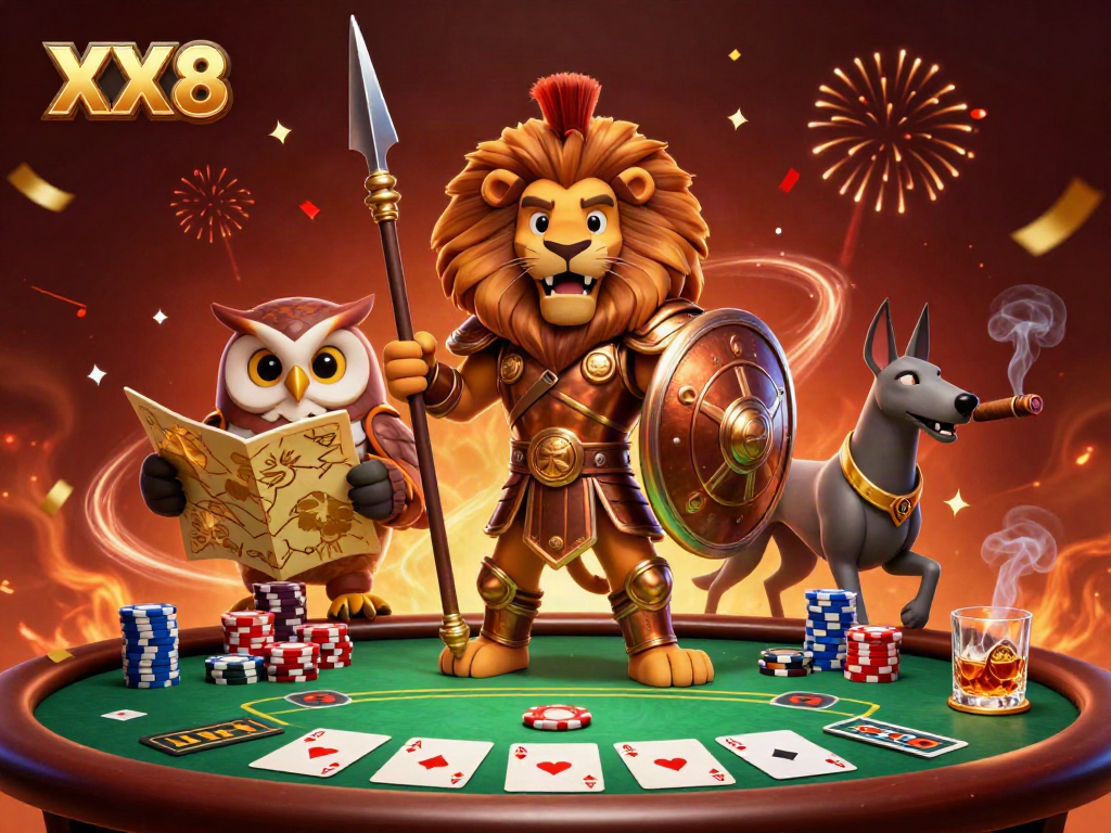 Experience thrilling poker action with the XX8 Spartan lion champion at the table!