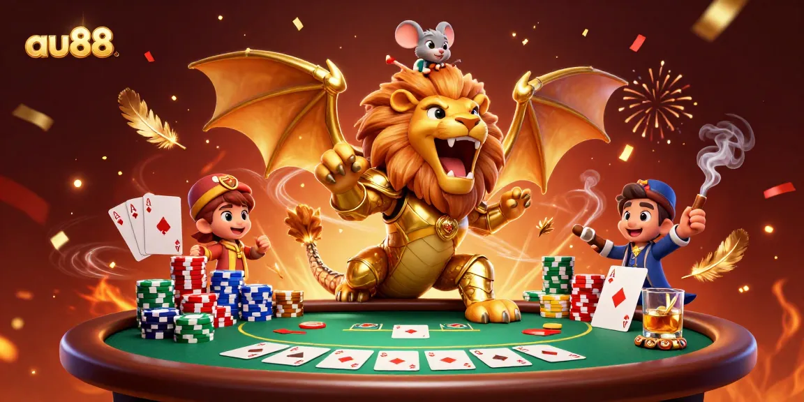 Experience the thrill of au88 with a golden chimera and dynamic casino elements.