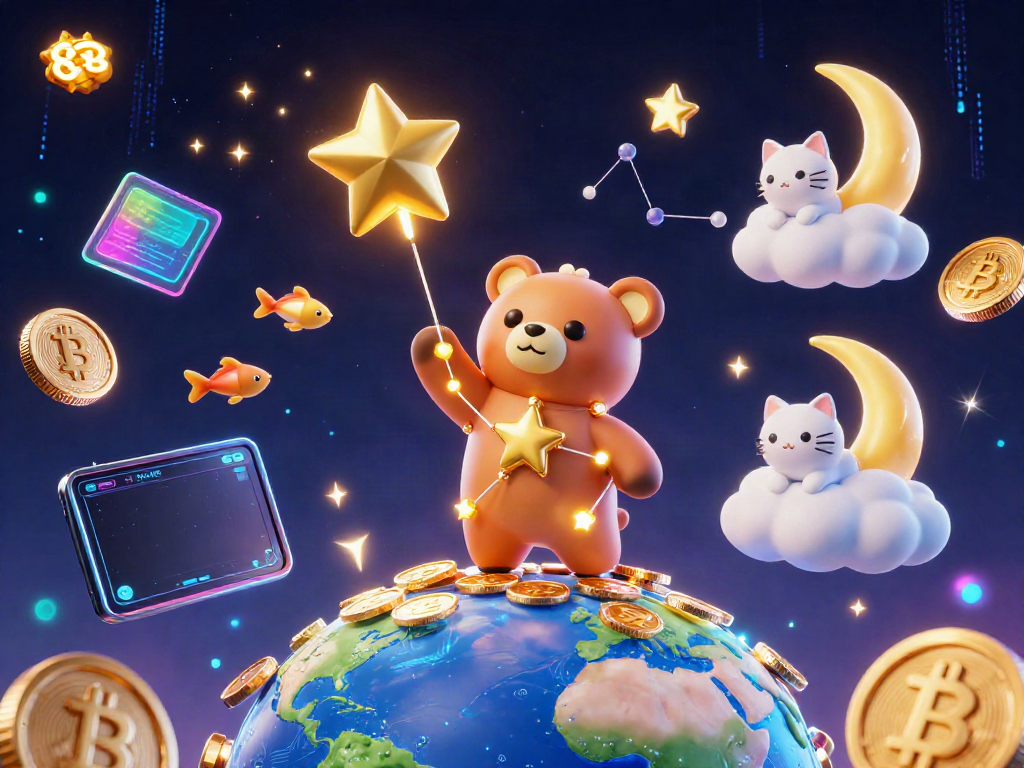 Engage with the cosmic gambling world of 88B featuring a constellation bear, neon crypto coins, and vibrant casino elements.