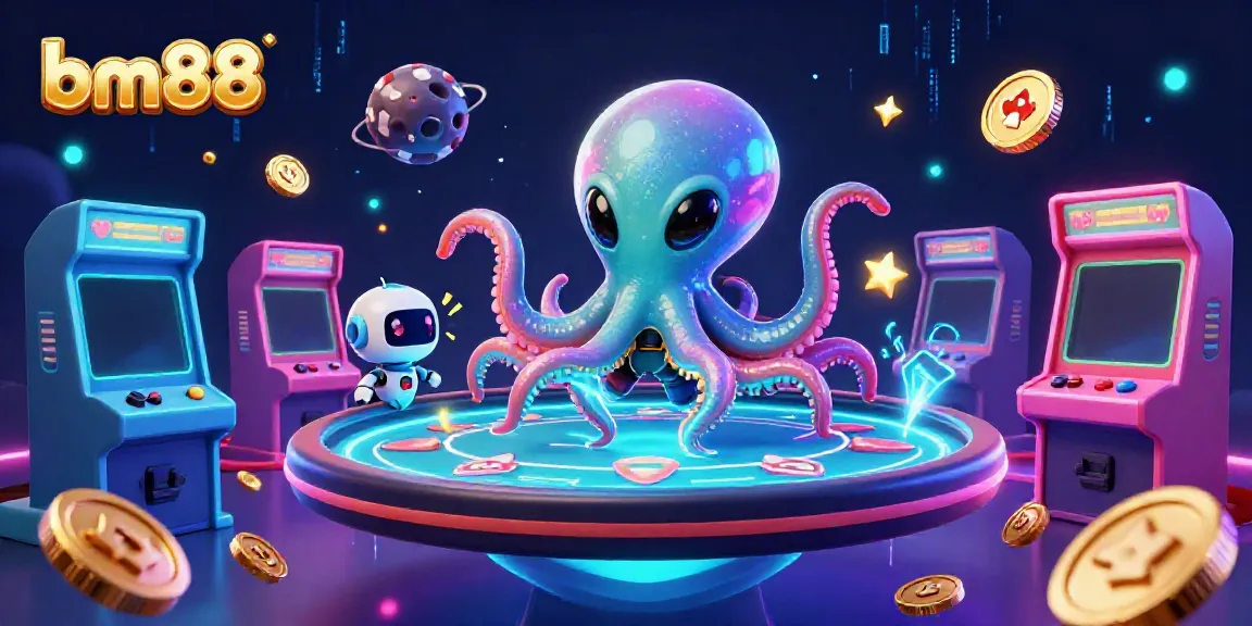 Experience the vibrant world of bm88 with an alien octopus and poker action in a 3D casino.