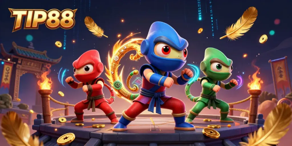 Experience thrilling tactics in TIP88 with ninja chameleons battling among casino elements.