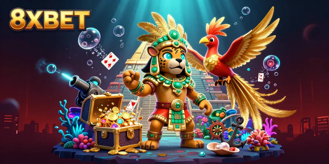 Experience thrilling gaming with 8XBET as vibrant characters and rich casino elements come to life in this stunning illustration.